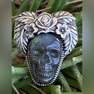 Carved Labradorite Skull Sterling Ring